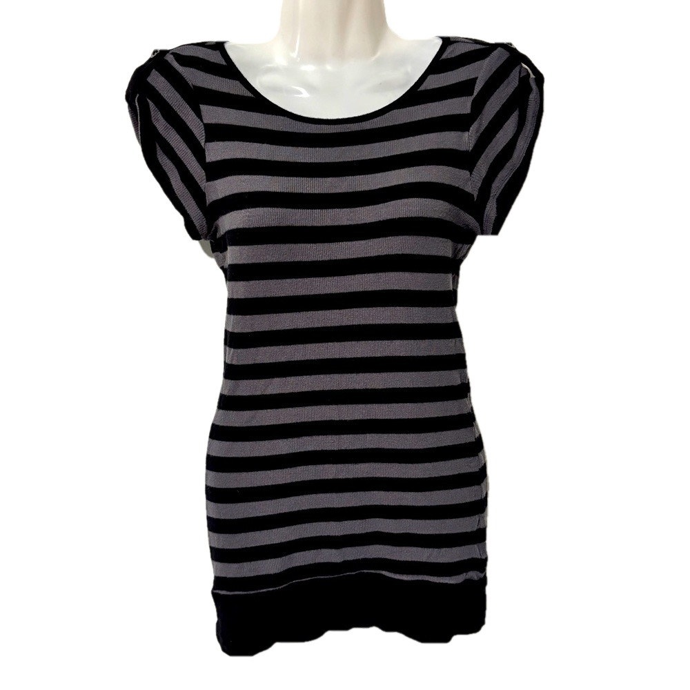 Women's Grey and Black Striped Y2K Tunic size Small